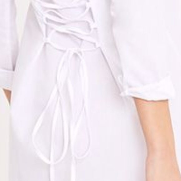 Express Button Down Shirt  With Corset Back Tie - Picture 2 of 8